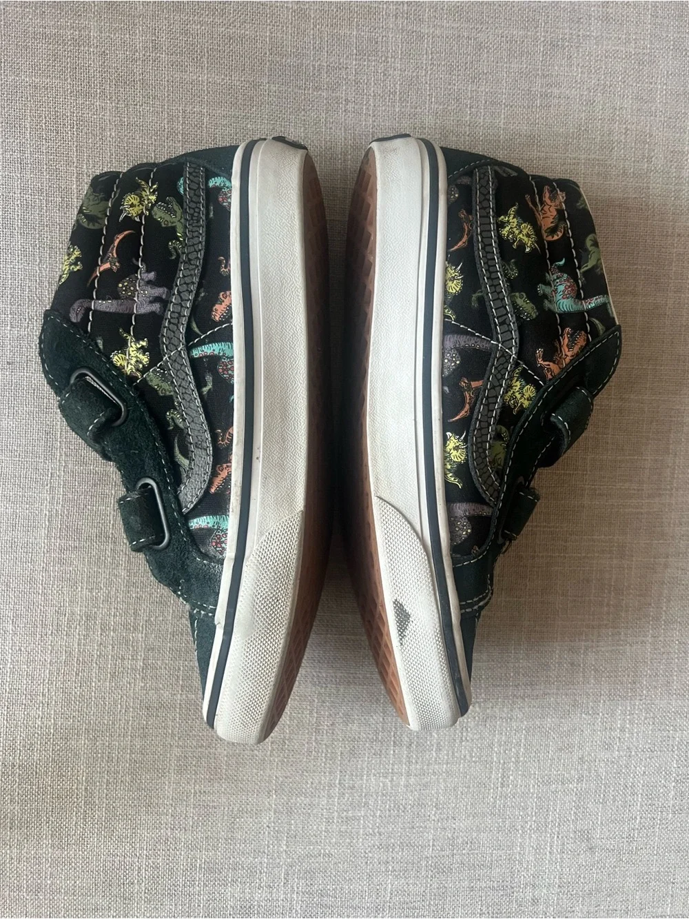 Vans Dark Green sneakers, Kids 3, dinosaur Velcro High-Top skater streetwear